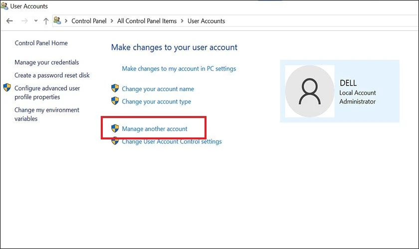 Nhấn vào Manage another account