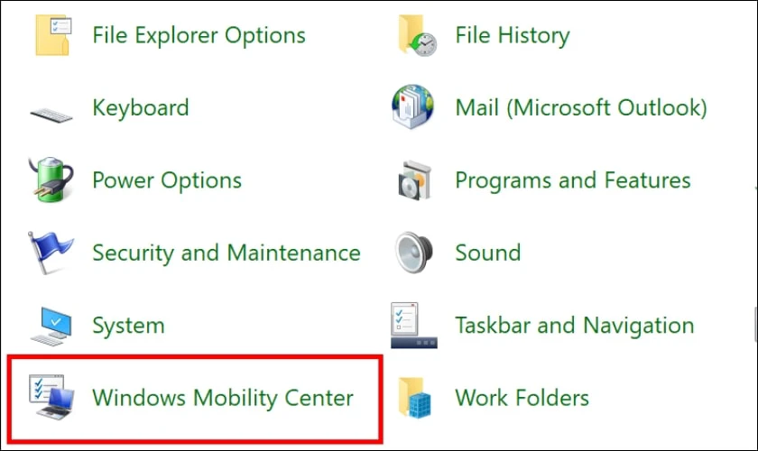 Sau đó, bạn hãy tìm và chọn vào mục Windows Mobility Center