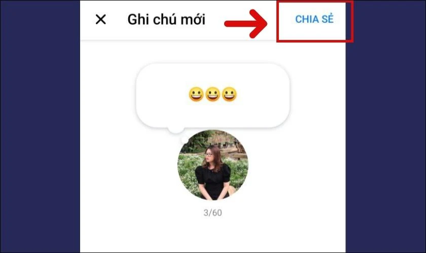 Nhấn nút Chia sẻ dòng trạng thái suy nghĩ mới vừa tạo