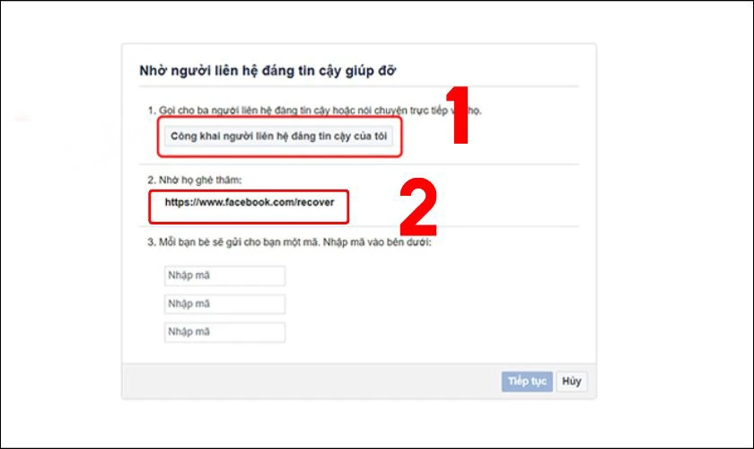 Sử dụng liên hệ tin cậy lấy lại mật khẩu Facebook khi mất số điện thoại và email bước 4