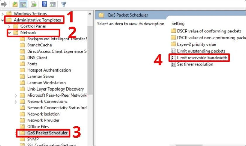 Chọn Network và nhấn vào QOS Packet Scheduler